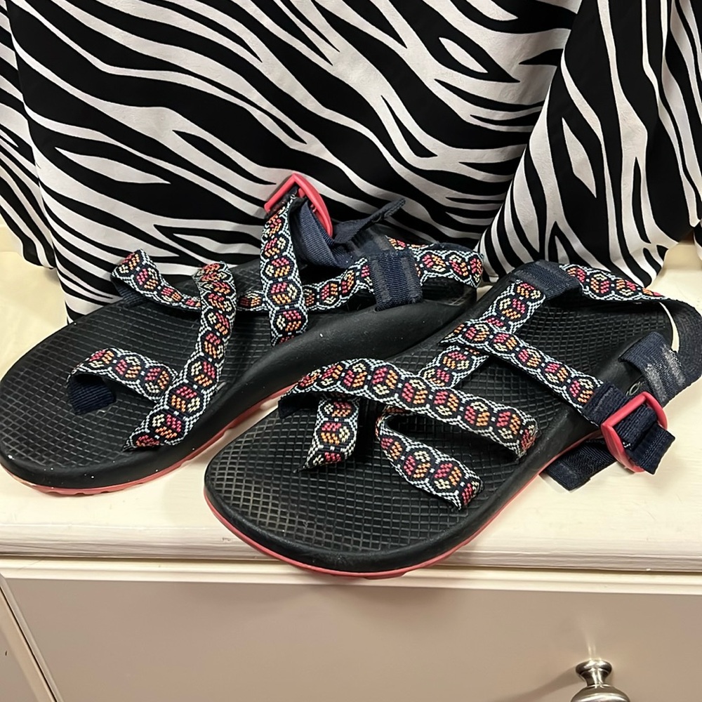 Barely worn CHACOS navy pink orange yellow